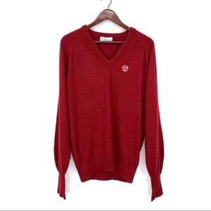 Vintage Pickering Golf V-Neck Maroon Red Soft Sweater With Flower Patch Size L